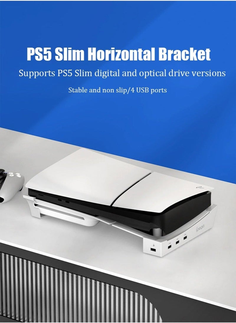 PS5 Slim Console with 4-Port USB Hub for Horizontal Stand Only , Base Stand Accessories for Playstation 5 Slim(Disc u0026 Digital Edition), Holder for PS5 Controller Charging(Not for Regular PS5) - Image 2