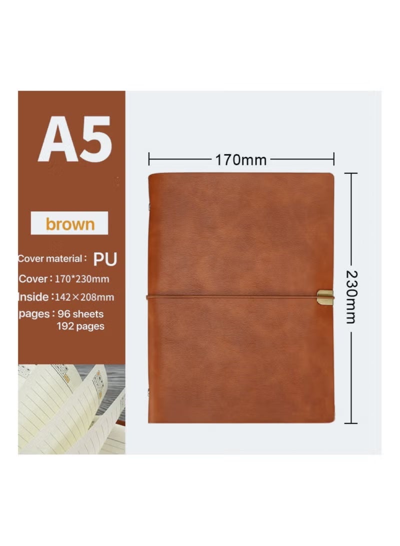 دفتر كتابة أعمال بتصميم كلاسيكي مكون من قطعتين، مصنوع من الجلد الناعم، ذو أوراق سائبة وشبكة أفقية، يحتوي على 160 صفحة، مناسب للمكتب، المدرسة، العمل، السفر العائلي، وكتابة أوراق الطلاب (A5+A6). - Image 3