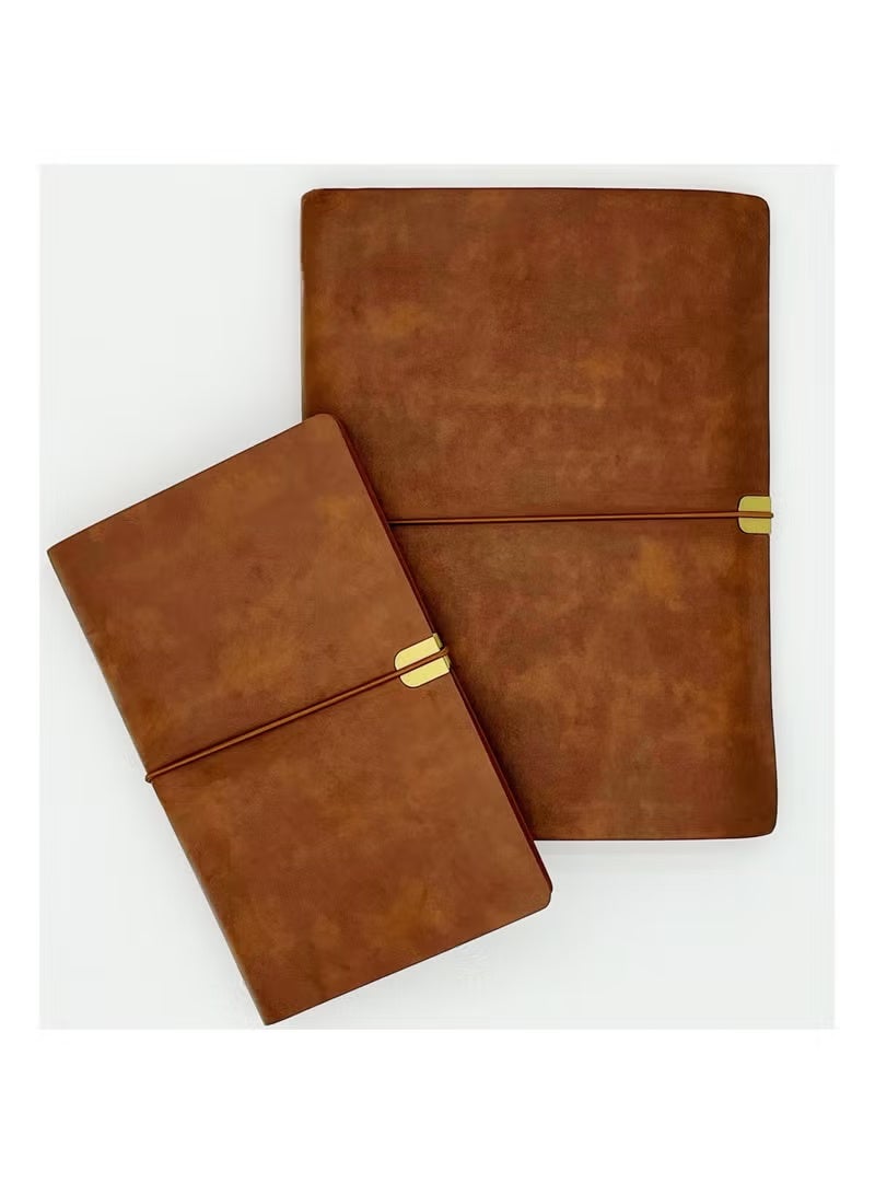 دفتر كتابة أعمال بتصميم كلاسيكي مكون من قطعتين، مصنوع من الجلد الناعم، ذو أوراق سائبة وشبكة أفقية، يحتوي على 160 صفحة، مناسب للمكتب، المدرسة، العمل، السفر العائلي، وكتابة أوراق الطلاب (A5+A6). - Image 1