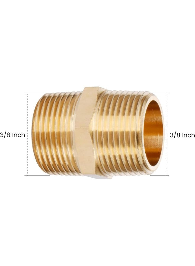 Biella Bsp Male Solid Brass Hex Nipples, Heavy Brass Pipe Adapter Fittings Equal Nipples Connectors Male Thread Hose Pack Of 2 (3/8X3/8) - Image 2