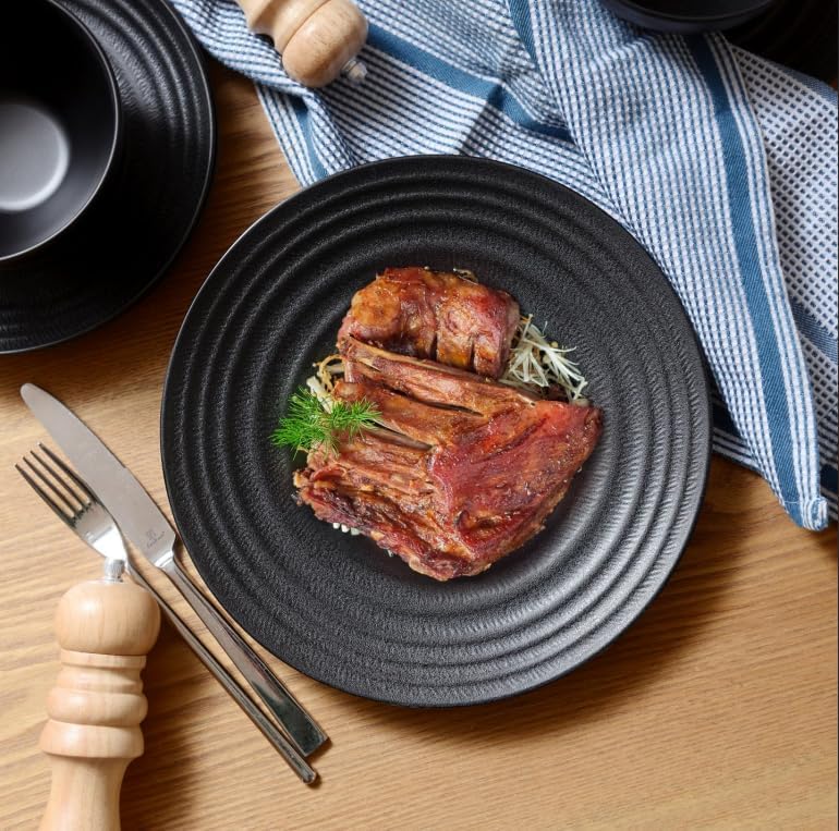 Hesinco Melamine Dinnerware Sets for 412Pcs Plate and Bowl Set Lightweight Dish Set for CampingRV and BBQ Dishwasher SafeBPA freeBlack - Image 5