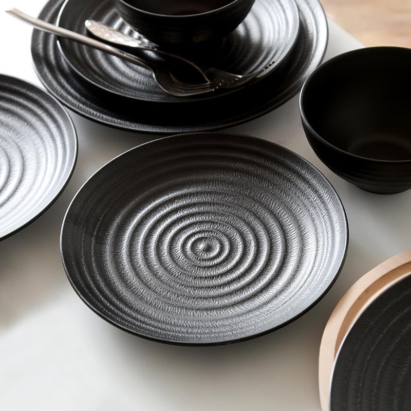 Hesinco Melamine Dinnerware Sets for 412Pcs Plate and Bowl Set Lightweight Dish Set for CampingRV and BBQ Dishwasher SafeBPA freeBlack - Image 1