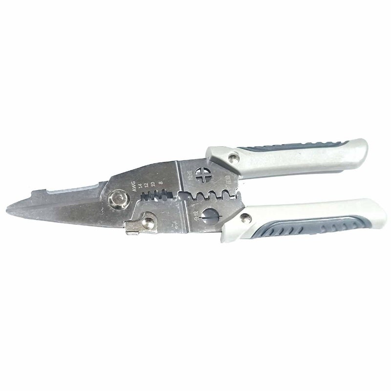 UPTODATETOOLS AWG 8014 Wire stripper Electrician cable Electrician scissors Pulling pliers Electric Cable Stripping Cutting Cable Stripper and Crimping Grey - Image 3