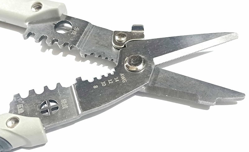 UPTODATETOOLS AWG 8014 Wire stripper Electrician cable Electrician scissors Pulling pliers Electric Cable Stripping Cutting Cable Stripper and Crimping Grey - Image 1