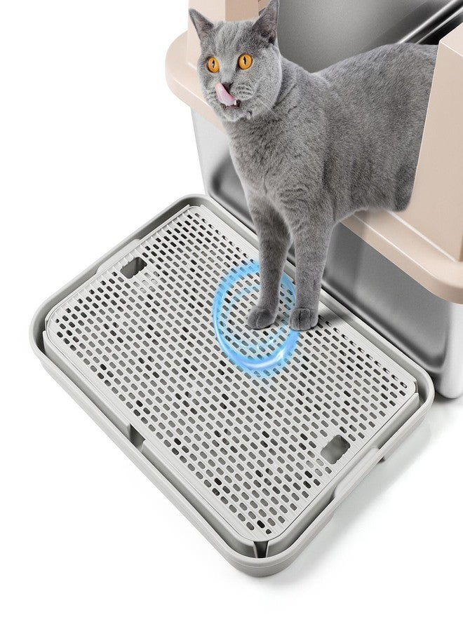 Bartuke Large Cat Litter Box Step Mat, 16.5"x11.2" Cat Ramp Stairs, Cat Litter Catcher for Self-Cleaning Litter Box, Cats Pedal Step Stool Ideal for Kitten & Older Cats (Light Grey) - Image 1