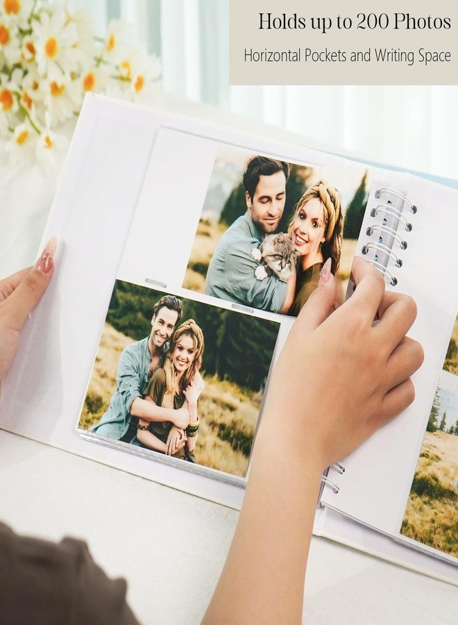 Vienrose ألبوم صور فيينروز، غلاف من الكتان، 4×6 بوصة، مع مساحات للكتابة، 200 جيب، ألبوم صور مع غلاف خارجي، ملصقات معدنية، ملقط، مسطرة، مناسب لحفلات الزفاف، العائلة، الأطفال، ذكرى الزواج، السفر، التخرج، أبيض - Image 3