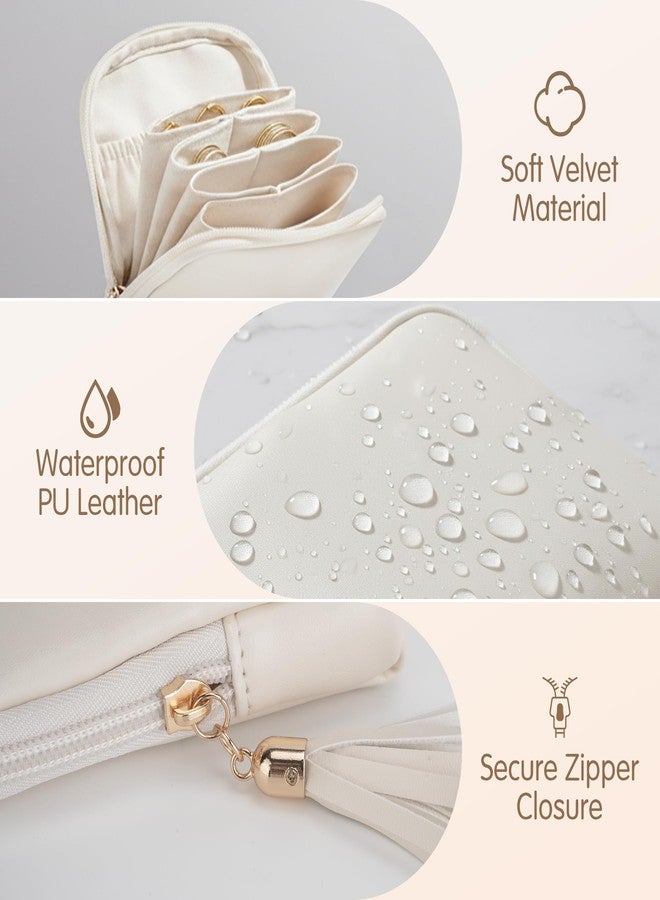bipkonu Small Travel Jewelry Case, Velvet Jewelry Pouch Bags with Tassel Zipper, Portable Travel Jewelry Organizer Storage for Bracelet Rings Earring, Beige - Image 3