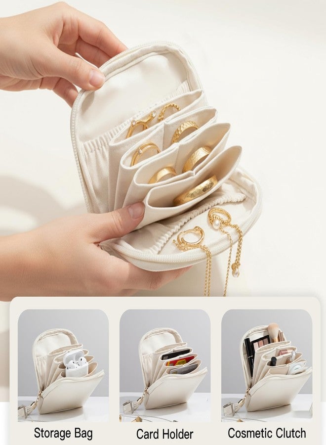 bipkonu Small Travel Jewelry Case, Velvet Jewelry Pouch Bags with Tassel Zipper, Portable Travel Jewelry Organizer Storage for Bracelet Rings Earring, Beige - Image 4