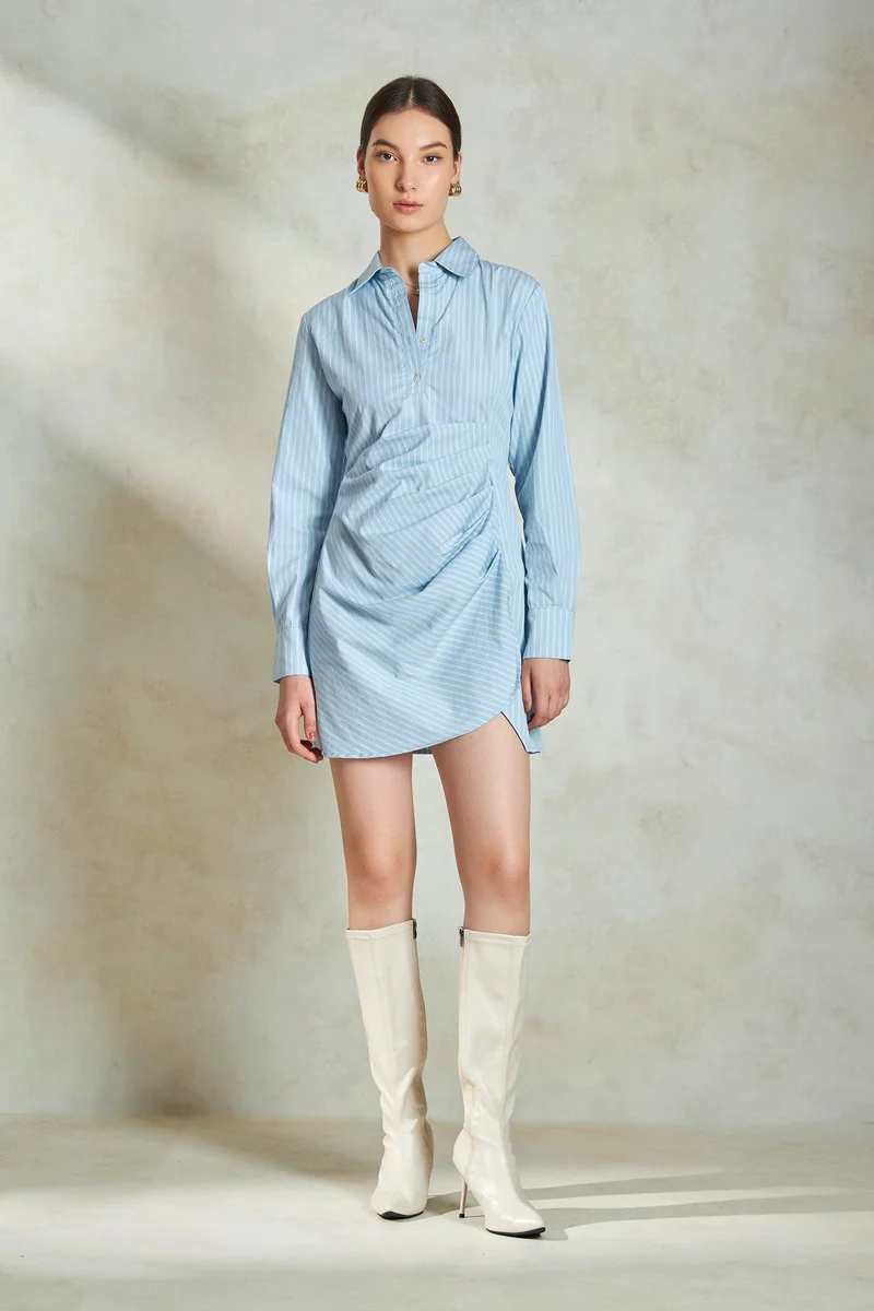 فيرجيو Striped Ruched Shirtdress