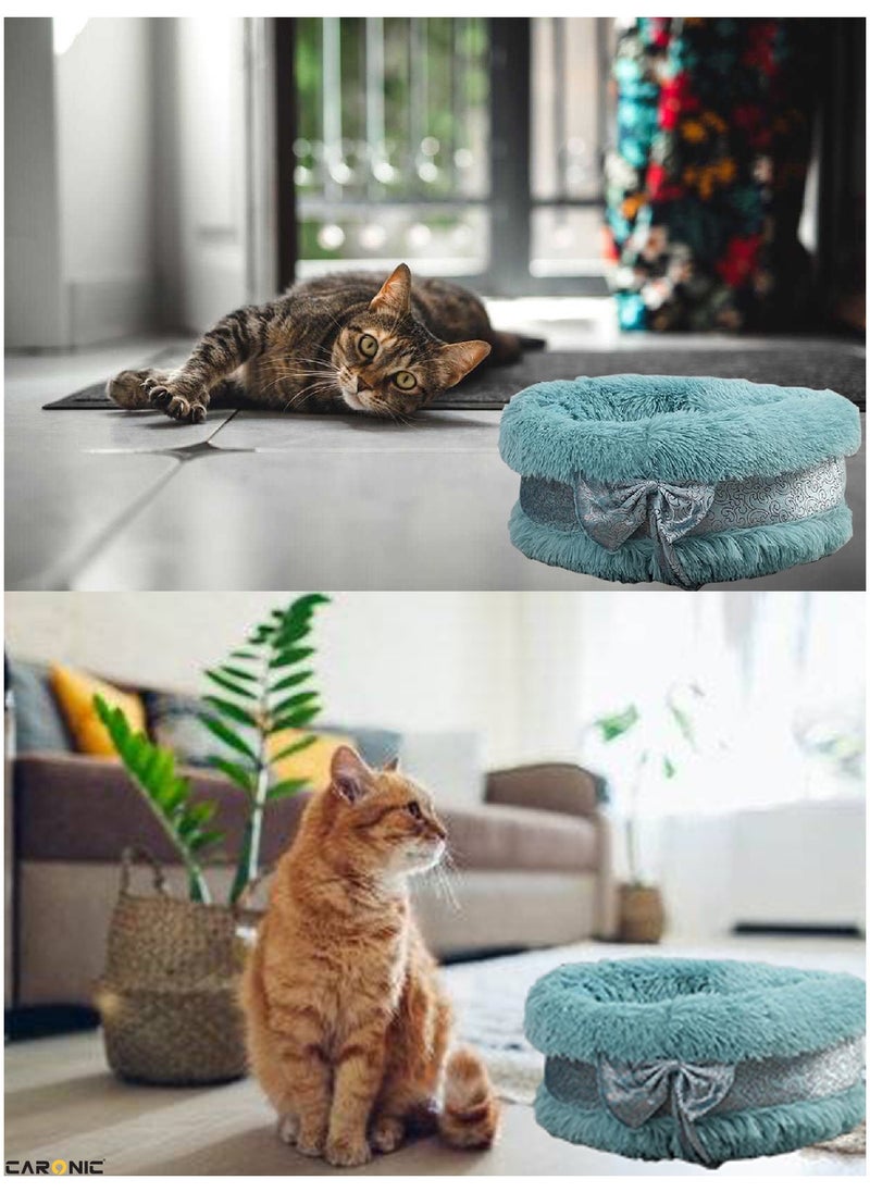 CARONIC - Pet Round Bed Shape Calming Donut Dog Bed For Small Dog Faux Fur Cat Bed For Cat Comfortable And Soft 80Cm - Image 1