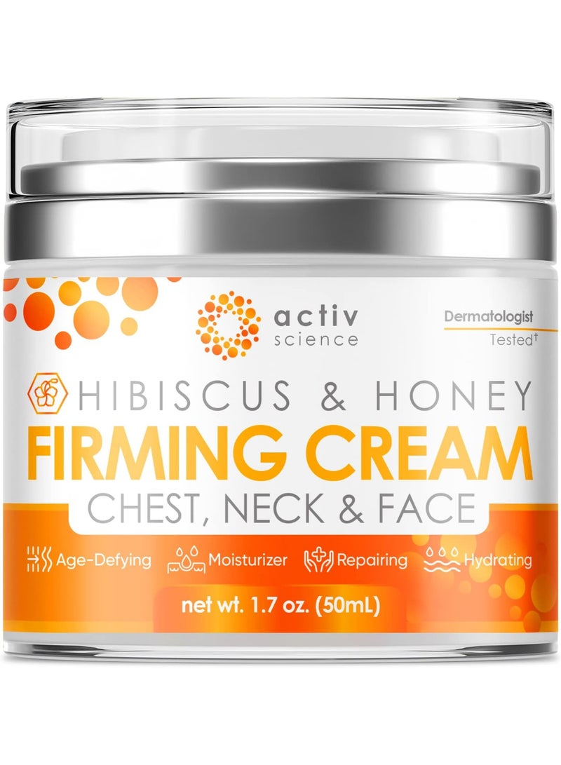 ACTIVSCIENCE Hibiscus & Honey Firming Cream, Neck Firming Cream, Skin Tightening Cream, Skin Firming and Tightening Lotion, Reduce the Look of Neck Lines, Tightens & Smooths - With Collagen & Hyaluronic Acid 1.7OZ - Image 1