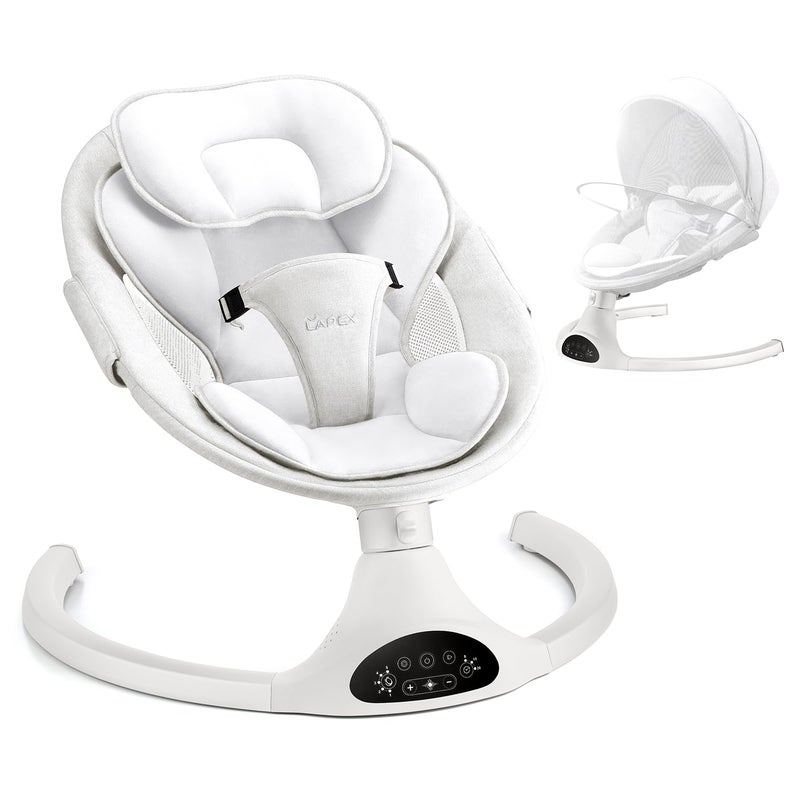 LAREX Baby Swing Infant Swing Electric Toddler Baby Rocker Portable for Newborn Boy Girl 5 Sway Speeds with Remote Control 10 Preset Melodies and Bluetooth 06 Months Max 20 Lbs White