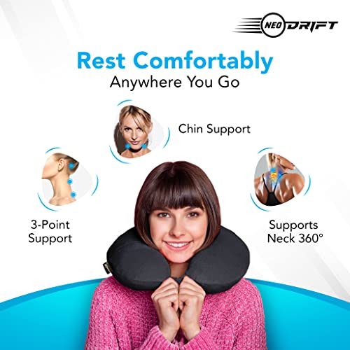 Neodrift TravelNeck - Travel Neck Pillow with Memory Foam Head Support for Airplane, Car, Train, Bus, and Home Use - Ultimate Comfort Velvet Cushion Travel Pillow (Color: Black) - Image 5