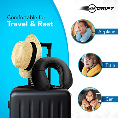 Neodrift TravelNeck - Travel Neck Pillow with Memory Foam Head Support for Airplane, Car, Train, Bus, and Home Use - Ultimate Comfort Velvet Cushion Travel Pillow (Color: Black) - Image 4