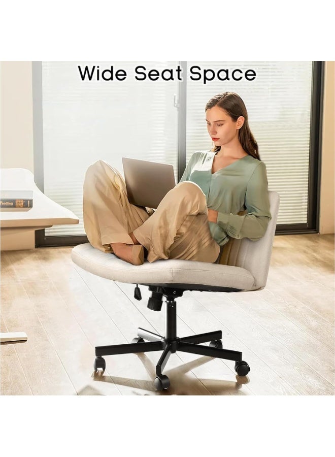 Beauenty Criss Cross Lounge Chair Wide for Home Desk, Adjustable Swivel Padded Fabric Vanity Task Office Computer Chair (Beige with wheels) - Image 4