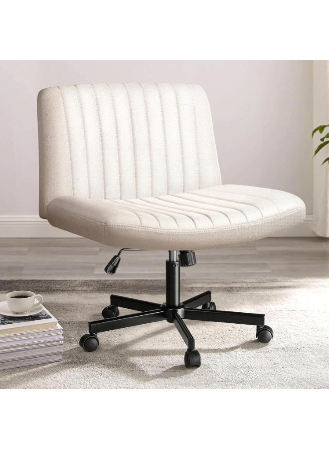 Beauenty Criss Cross Lounge Chair Wide for Home Desk, Adjustable Swivel Padded Fabric Vanity Task Office Computer Chair (Beige with wheels) - Image 1