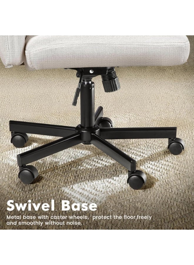 Beauenty Criss Cross Lounge Chair Wide for Home Desk, Adjustable Swivel Padded Fabric Vanity Task Office Computer Chair (Beige with wheels) - Image 2