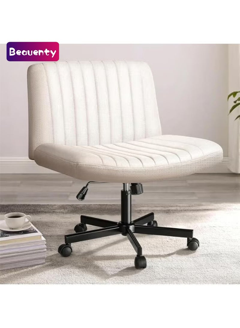 Beauenty Criss Cross Lounge Chair Wide for Home Desk, Adjustable Swivel Padded Fabric Vanity Task Office Computer Chair (Beige with wheels) - Image 1