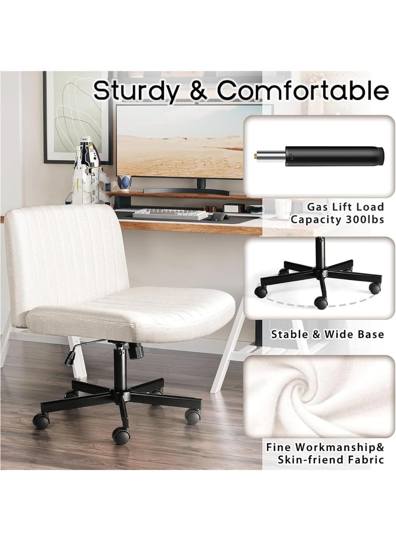 Beauenty Criss Cross Lounge Chair Wide for Home Desk, Adjustable Swivel Padded Fabric Vanity Task Office Computer Chair (Beige with wheels) - Image 3