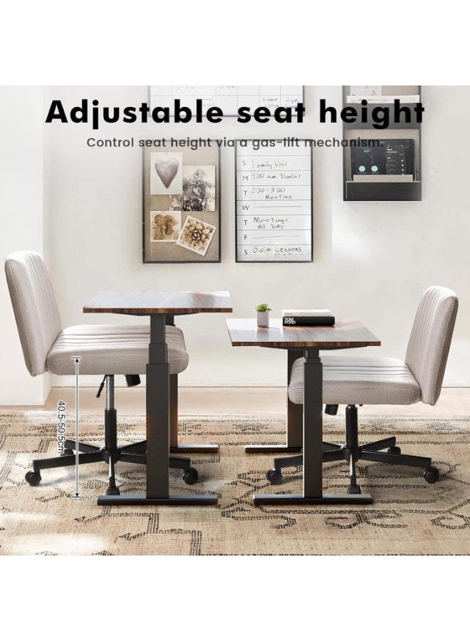 Beauenty Criss Cross Lounge Chair Wide for Home Desk, Adjustable Swivel Padded Fabric Vanity Task Office Computer Chair (Beige with wheels) - Image 5