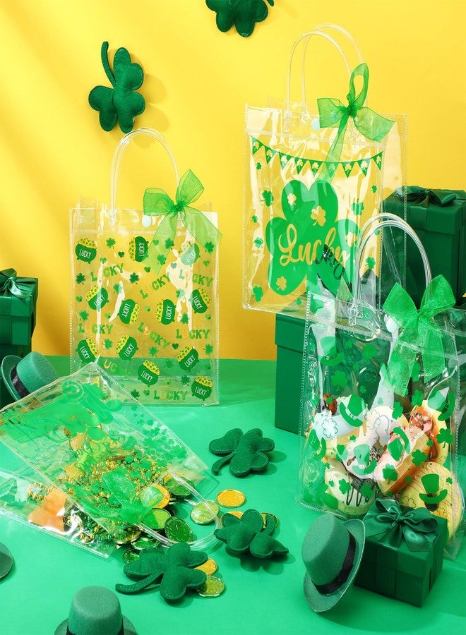 Abbylike 24 Pcs St. Patrick's Day Clear Gift Bag 7.87x3.15x7.87 in Shamrock Shopping Plastic PVC Tote Bag with Handles Clear Irish Lucky Clovers Container for St. Patrick Party Supplies - Image 4