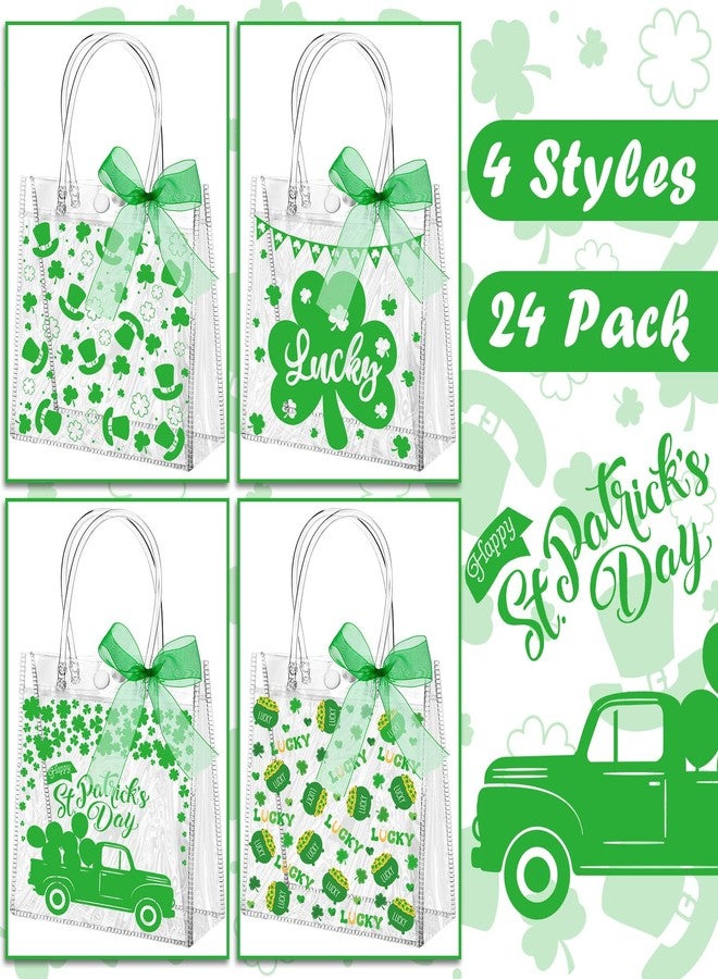 Abbylike 24 Pcs St. Patrick's Day Clear Gift Bag 7.87x3.15x7.87 in Shamrock Shopping Plastic PVC Tote Bag with Handles Clear Irish Lucky Clovers Container for St. Patrick Party Supplies - Image 2