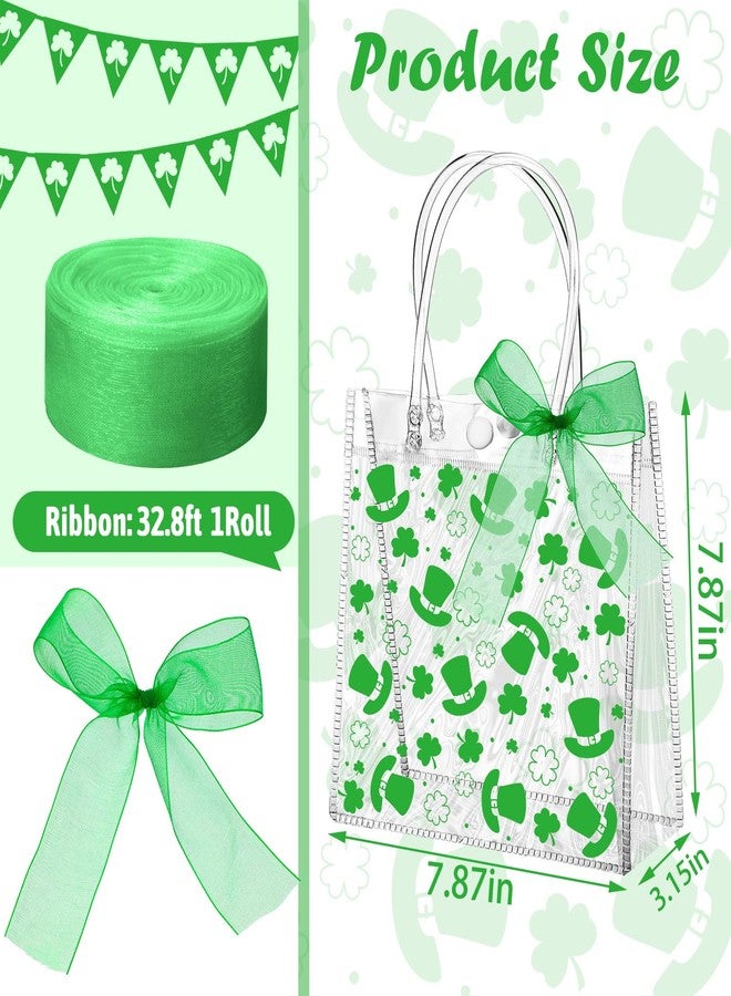 Abbylike 24 Pcs St. Patrick's Day Clear Gift Bag 7.87x3.15x7.87 in Shamrock Shopping Plastic PVC Tote Bag with Handles Clear Irish Lucky Clovers Container for St. Patrick Party Supplies - Image 5