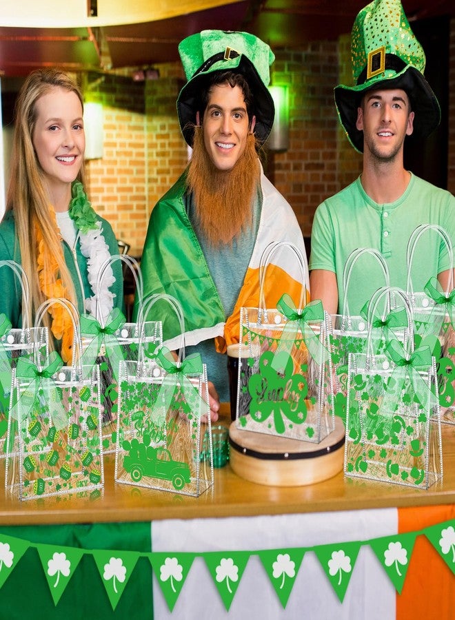 Abbylike 24 Pcs St. Patrick's Day Clear Gift Bag 7.87x3.15x7.87 in Shamrock Shopping Plastic PVC Tote Bag with Handles Clear Irish Lucky Clovers Container for St. Patrick Party Supplies - Image 3