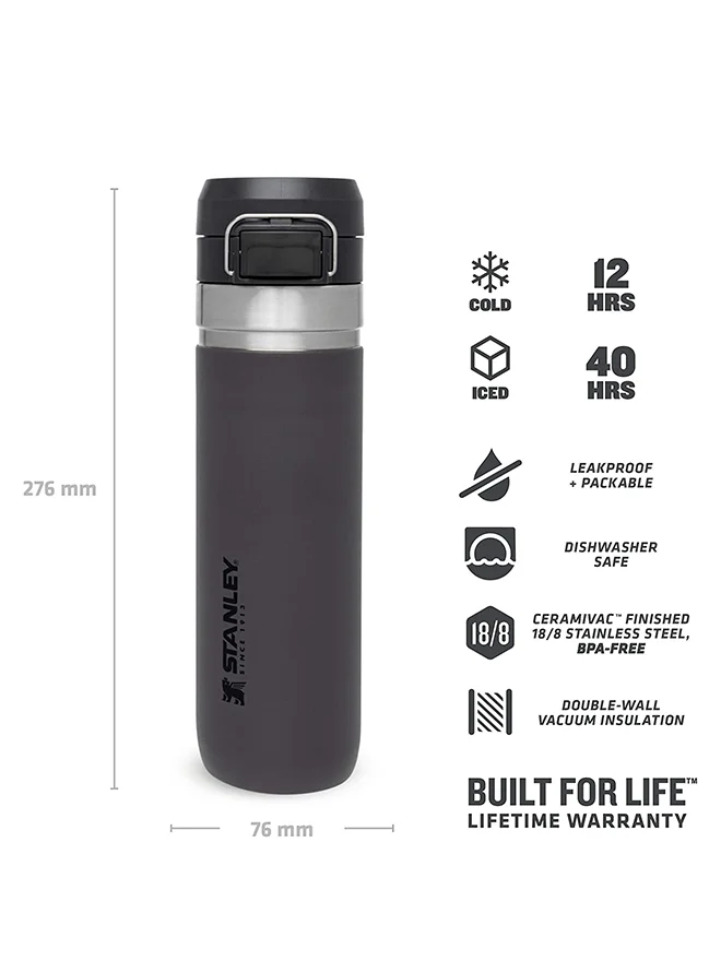 Stanley Stanley Quick Flip Water Bottle .71L / 24OZ Charcoal â€“ Leakproof | Stainless Steel Water Bottle | Push Button Locking Lid | BPA FREE | Cup Holder Compatible | Dishwasher safe | Lifetime Warranty