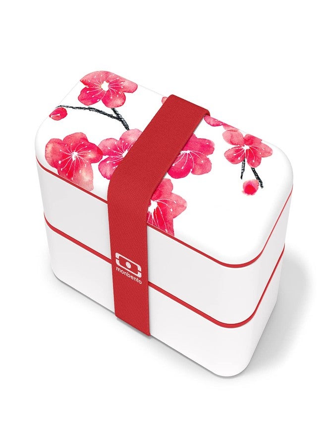 monbento - Bento Box MB Original Blossom with Compartments - 2 Tier Leakproof Lunch Box for Work and Meal Prep - BPA Free - Food Grade Safe - Japanese Flowers - Red & White - Image 2