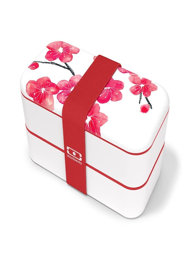 monbento - Bento Box MB Original Blossom with Compartments - 2 Tier Leakproof Lunch Box for Work and Meal Prep - BPA Free - Food Grade Safe - Japanese Flowers - Red & White - Image 1