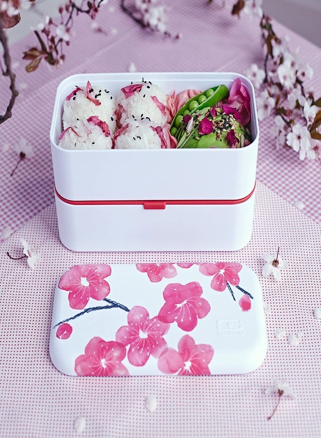 monbento - Bento Box MB Original Blossom with Compartments - 2 Tier Leakproof Lunch Box for Work and Meal Prep - BPA Free - Food Grade Safe - Japanese Flowers - Red & White - Image 5