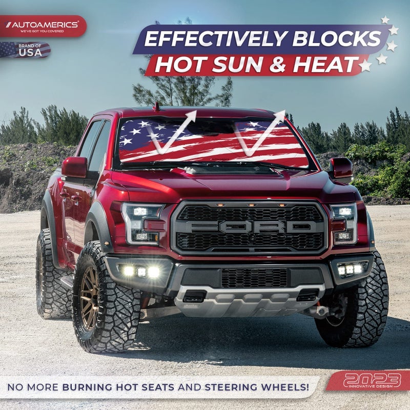 Autoamerics 1-Piece Windshield Sun Shade USA Art Flag - 2 American Design - Foldable Car Front Window Sunshade for Most Sedans SUV Truck - Blocks Max UV Rays and Keeps Your Vehicle Cool - Medium - Image 2