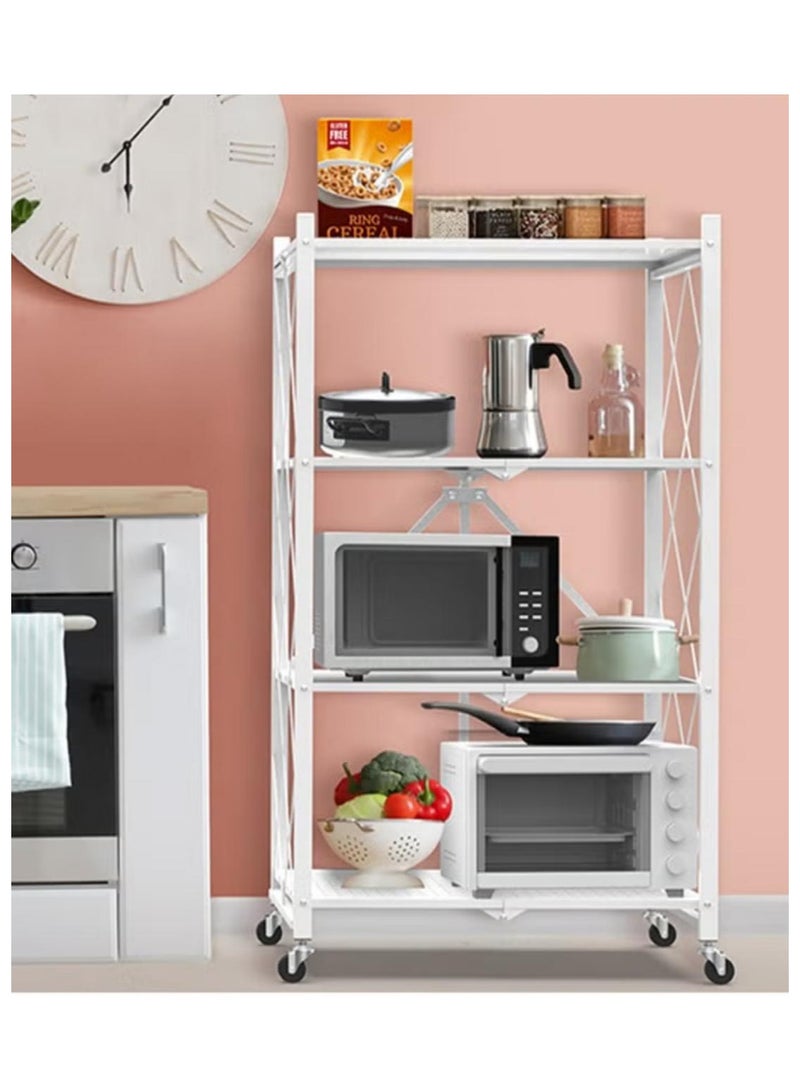 اباريك الصفا أرفف تخزين قابلة للطي على العجلات، أرفف من 4 طبقات للتخزين ابيض - Image 1