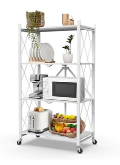 Abareek Al Safa Foldable Storage Shelves on Wheels, 4-Tier Storage Shelves White  - Image 2
