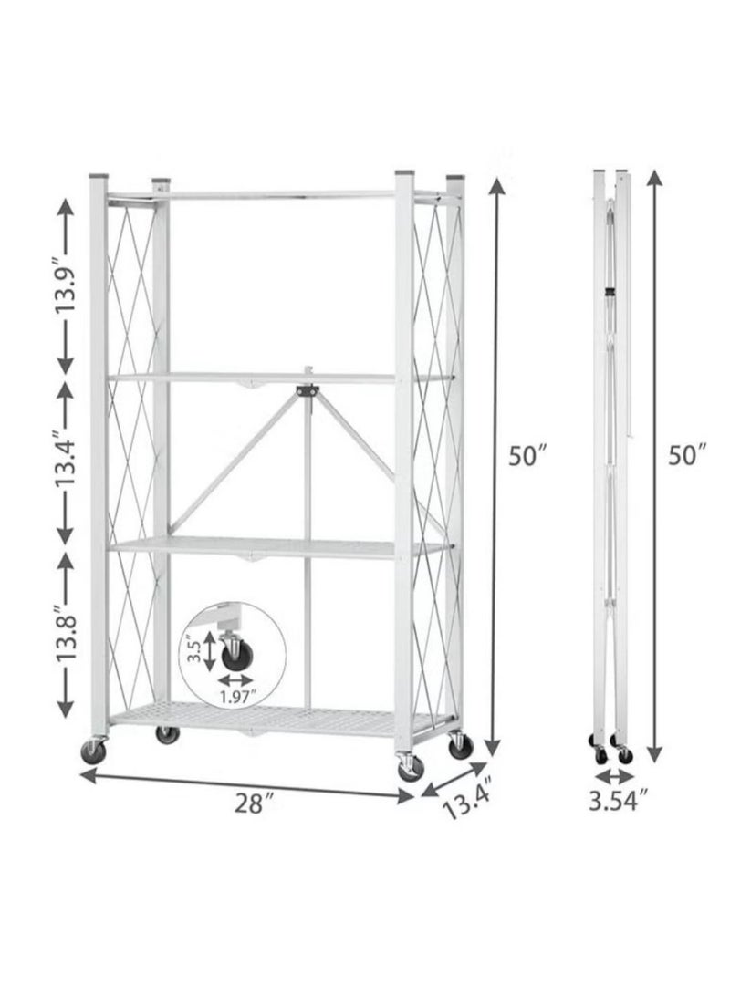 اباريك الصفا أرفف تخزين قابلة للطي على العجلات، أرفف من 4 طبقات للتخزين ابيض - Image 3