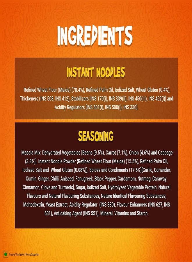 Sunfeast YiPPee! Magic Masala, Long, Non-Sticky Instant Noodles | With Real Vegetables 12 in 1 Pack | 720 gram/840g/ 871.2 (12 unit *72.6)(weight may vary) - Image 5