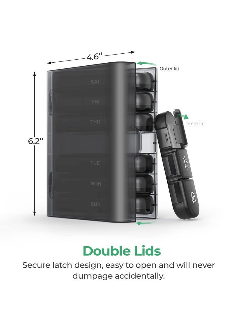 Weekly Pill Organizer 3 Times a Day – 7 Day Large Capacity Portable Travel Pill Box, Light-Proof Pill Case for Vitamins, Medications & Fish Oils (Black) - Image 4