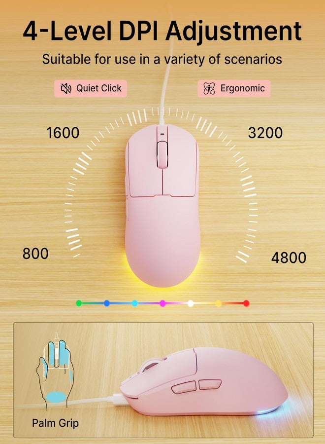 EWEADN C98 Wired Keyboard and Mouse Combo, Wired Computer Keyboards with Wrist Palm, Double-Shot Keycaps, Silent RGB Backlight Keyboard for Windows/MAC/PC (Pink) - Image 5