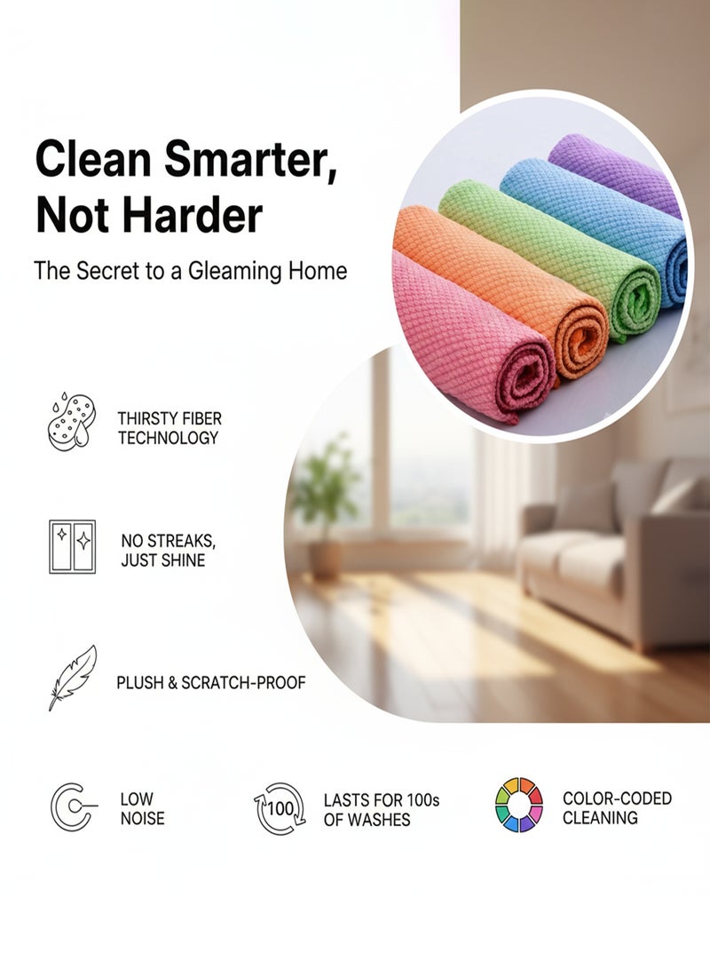 Nawāzīl 5 Pack Fish Scale Microfiber Cleaning Cloth 30x30cm – Streak-Free Glass Cloth, Lint-Free, Super Absorbent, Reusable Rags for Kitchen, Bathroom, Car, Windows - Image 2