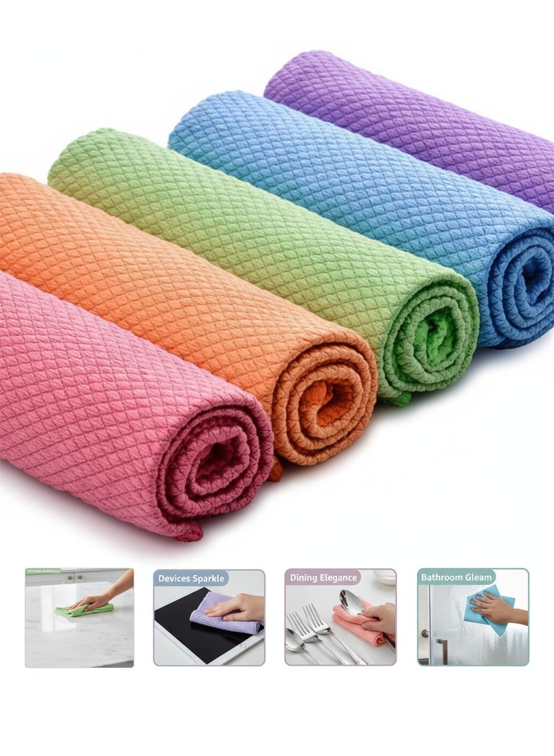 Nawāzīl 5 Pack Fish Scale Microfiber Cleaning Cloth 30x30cm – Streak-Free Glass Cloth, Lint-Free, Super Absorbent, Reusable Rags for Kitchen, Bathroom, Car, Windows - Image 1