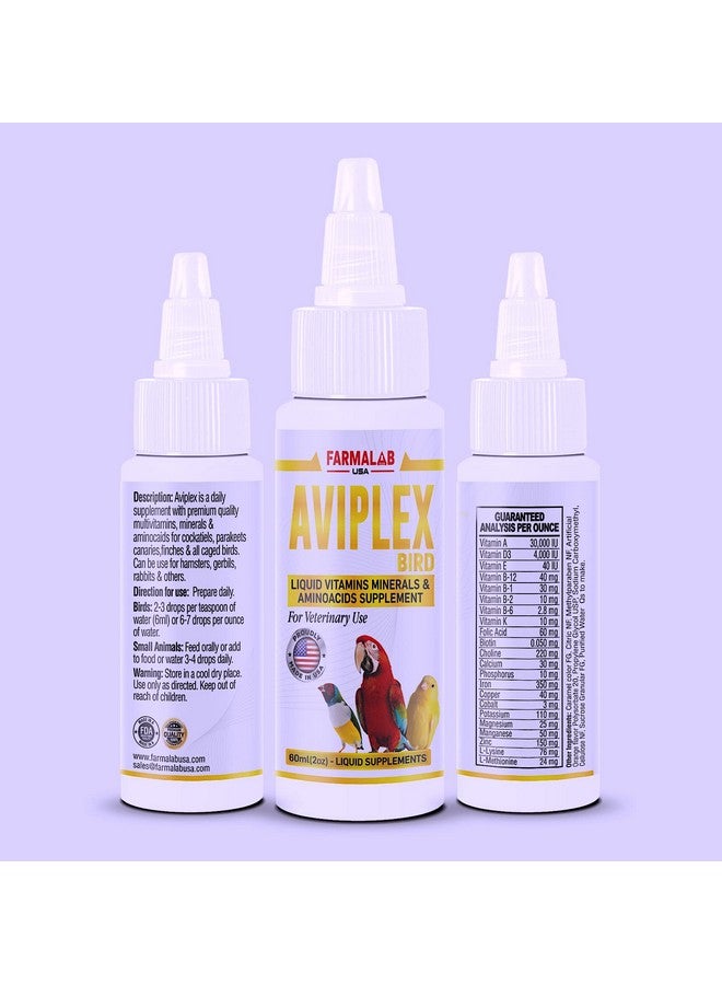 Farmalab AVIPLEX Liquid Vitamins Minerals AMINOACIDS Supplement 60ml Budgies, Parakeet, Finches, Lovebirds Quakers All Caged Birds - Image 2