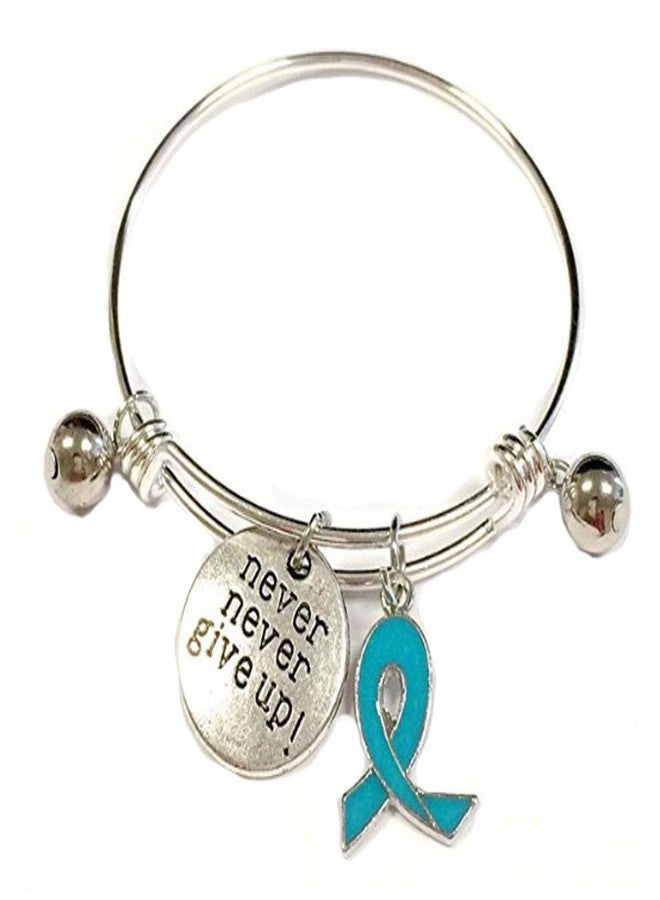 fiona Awareness Bangles For Women - Ovarian Cancer Awareness Bracelets Charm Bangle - Teal Turquoise Ribbon Positive Inspirational Message Charm Bangle 1 pc - Image 1