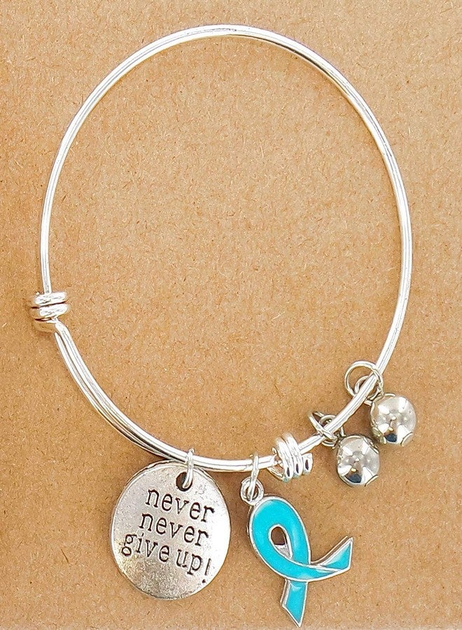 fiona Awareness Bangles For Women - Ovarian Cancer Awareness Bracelets Charm Bangle - Teal Turquoise Ribbon Positive Inspirational Message Charm Bangle 1 pc - Image 4