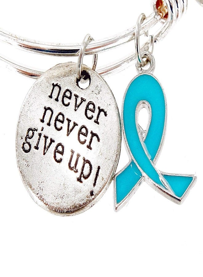 fiona Awareness Bangles For Women - Ovarian Cancer Awareness Bracelets Charm Bangle - Teal Turquoise Ribbon Positive Inspirational Message Charm Bangle 1 pc - Image 5