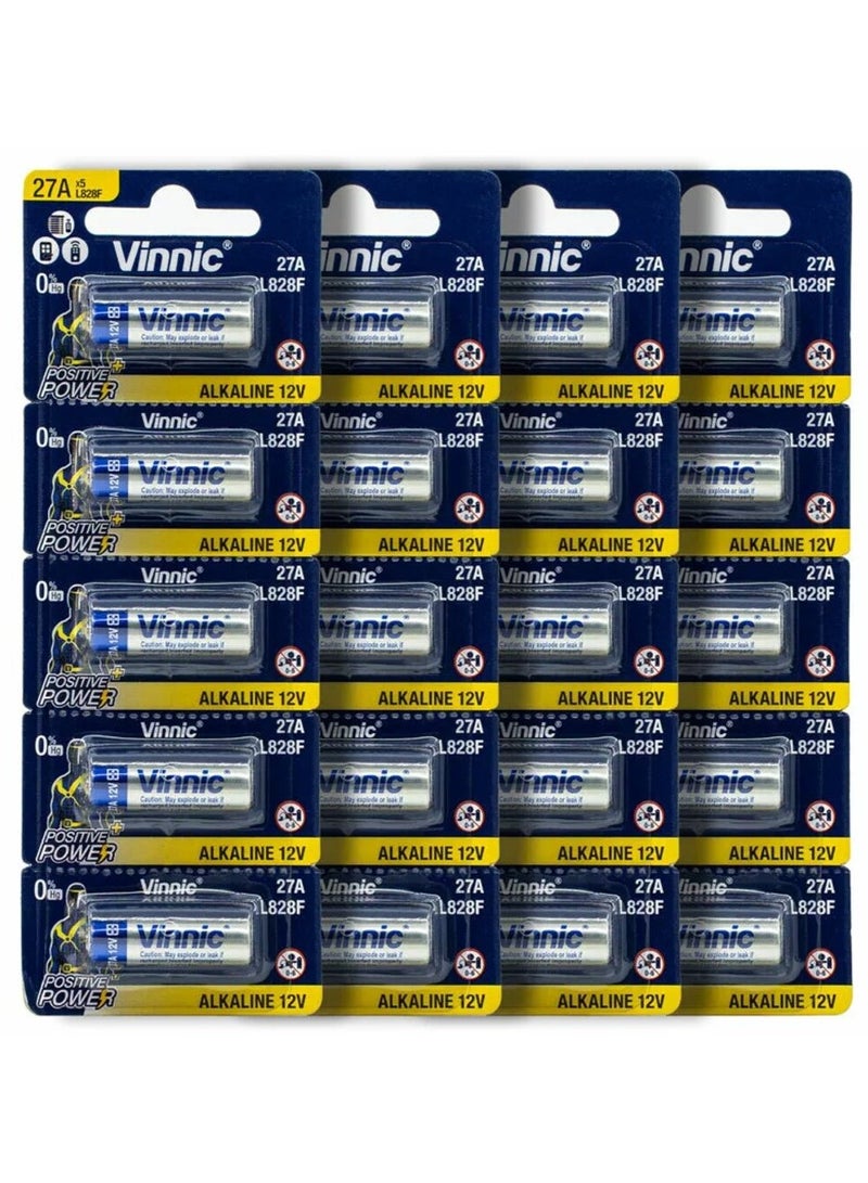 20-Pieces Vinnic 27A Positive Power (L828F) 12V Alkaline Batteries