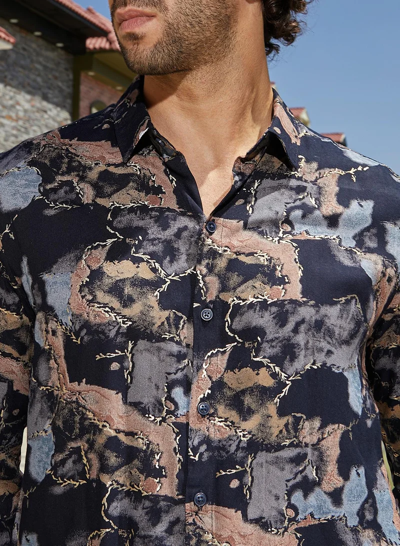 Campus Sutra Men's Navy Blue Marquina Gradient Shirt