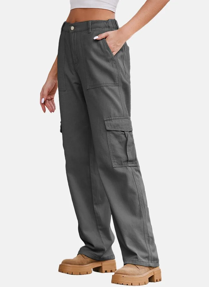 يونيكي Grey Regular Fit Mid Rise Plain Cargo Pant