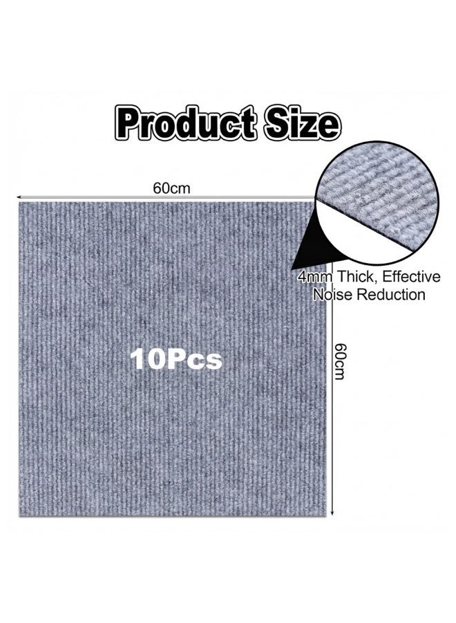 10-Piece Self-Adhesive Light Grey Carpet Tiles – 60 x 60cm Durable Square Flooring – Anti-Slip Peel and Stick Carpet Squares for Office, Living Room & Bedroom - Image 2
