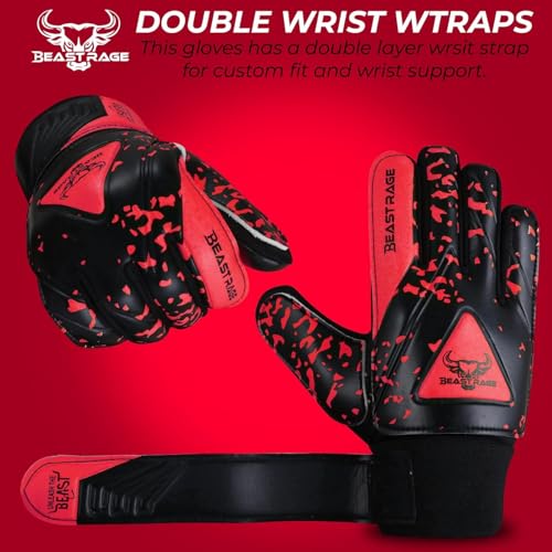 BEAST RAGE Goalkeeper Gloves for Kids Support Grip Youth Football Glove Kid Junior Soccer Glove for Kid 6-15 Men Adult Boys Football Gloves (Red, Size 7 for (S/M Adult)) - Image 3